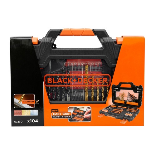 Black and Decker - Juego de 104 piezas para Atornillar y Taladrar en Maletn de fcil transporte Brocas Titanio - A7230