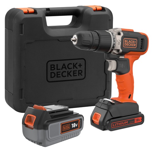 Taladro Percutor 18V 2 Velocidades con 1 batería 4,0h Litio y 1 batería  2,0Ah Litio - BCD003MEM2KBLACK+DECKER