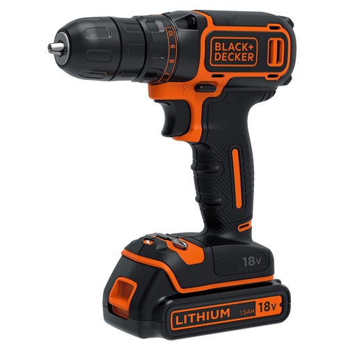 Taladro atornillador 18V + cargador 400mA + Maletín + 1 batería -  BDCDC18KBLACK+DECKER