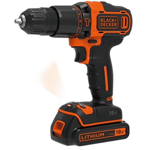 Taladro percutor 18V + cargador 400mA + 2 baterías + Maletín -  BDCHD18KBBLACK+DECKER