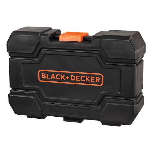 A sturdy black plastic carrying case with an orange latch and the BLACK+DECKER logo printed in orange on the front.