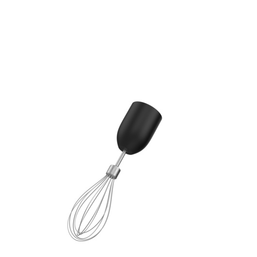 BLACKDECKER BCKM1016KSG whisk attachment, black and silver, side angle on white background.