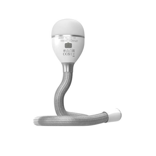 BLACKDECKER BDCFSL01 flexible braided hose, front angle, silver and white, photography.