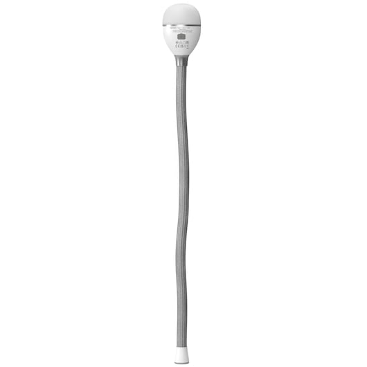 BLACKDECKER BDCFSL01 flexible lamp with gray shaft and white head on front angle, photography product.