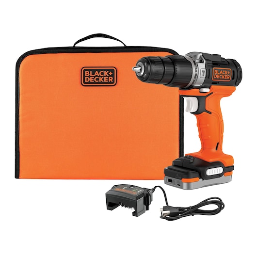 Taladro Percutor 12V 40Nm, portabrocas 10mm con 1 bat USB 1,5Ah Litio y cable USB