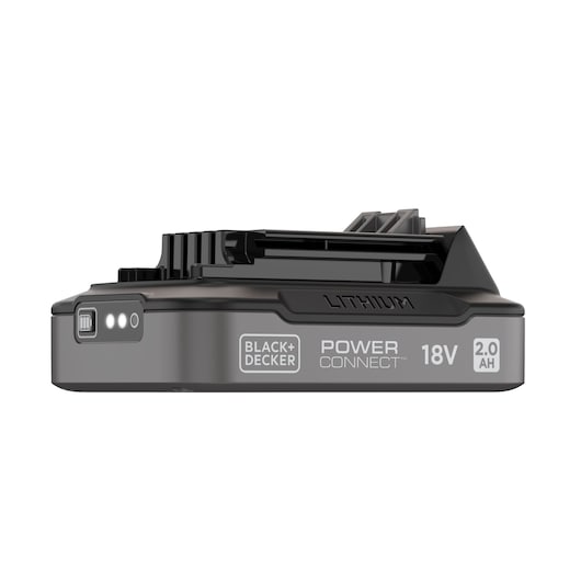 BLACKDECKER BDL2018S lithium battery, 18V 2.0Ah, black side view, POWERCONNECT series.