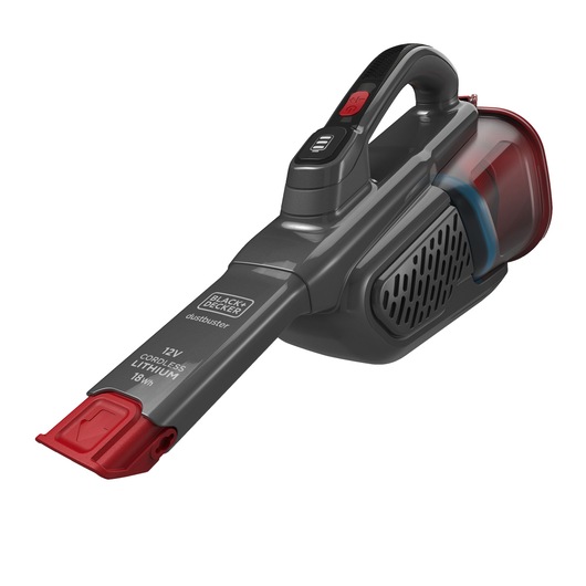 BLACKDECKER BHHV315J cordless hand vacuum, black and red, angled product photo on white background