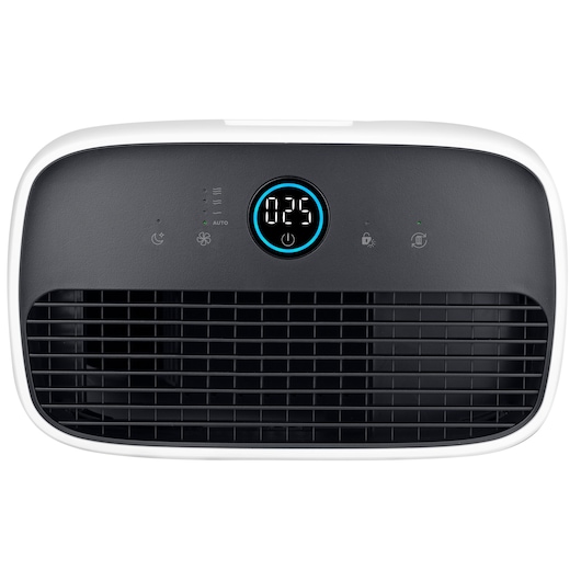 Photo of BLACKDECKER BXAP350E air purifier front view with digital display and black grille.