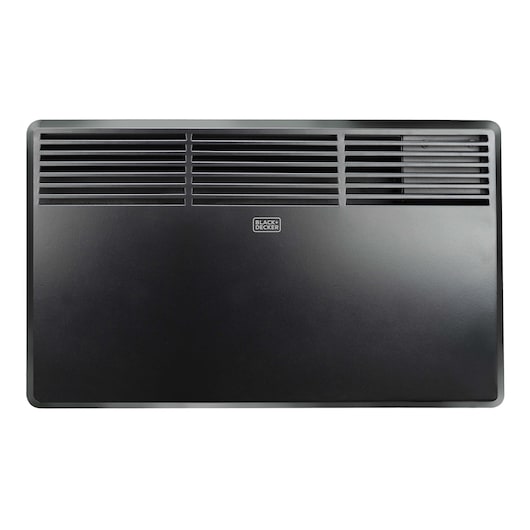 Front view of a BLACK+DECKER BXCSH1200E electric convection heater with a black panel and air vents at the top.