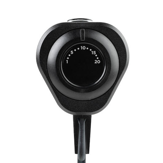 BLACKDECKER BXHBA1500E blender control knob with timer settings, front angle, black plastic finish.