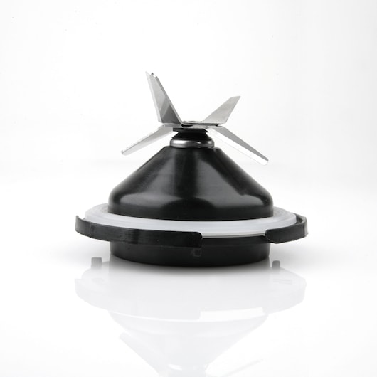 BLACKDECKER BXJB800E blender blade assembly, black and silver, side angle on white background.
