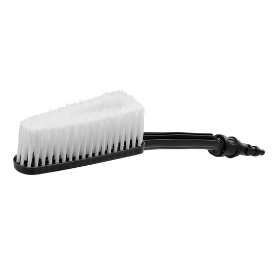 BLACKDECKER BZOBR1 cleaning brush with white bristles and black plastic handle, side angle on white background.