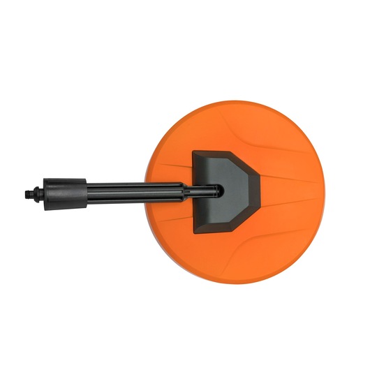 BLACKDECKER BZOPACL1 orange and black round pressure washer accessory top view on white background.