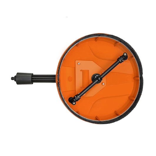 BLACKDECKER BZOPACL1 round orange surface cleaner with black handle, top view, on white background.