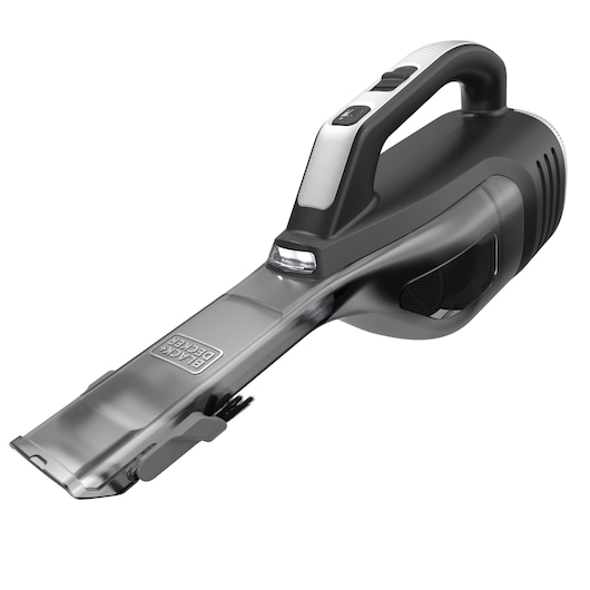 Cordless handheld vacuum cleaner with jack plug and onboard LED
