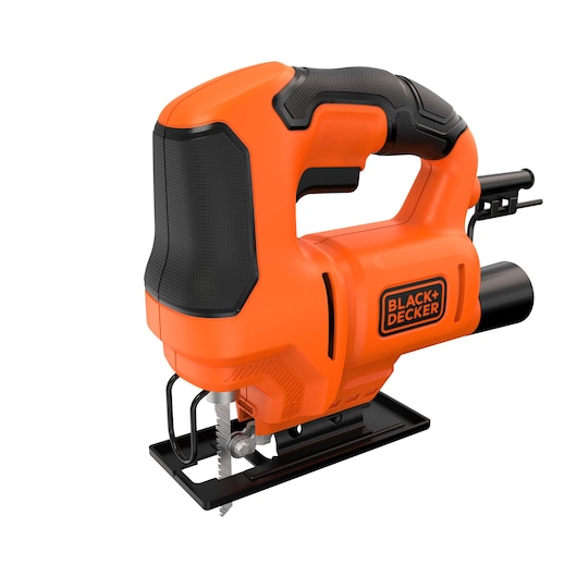 High front angled view of the BLACK+DECKER 400W Single Speed Compact Jigsaw.