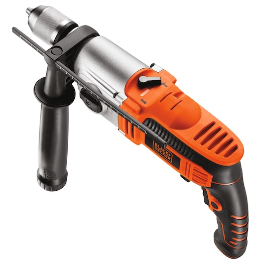 Taladro Percutor 910W 2 veloc, portabrocas 13mm metal, empuñad. lateral, tope profundidad y maletín