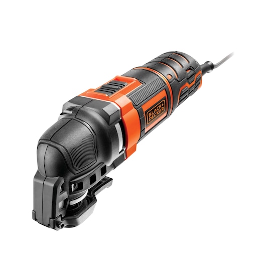 A BLACK+DECKER MT300KA multi-tool with a corded power cable. The tool has a black and orange design and is shown isolated on a white background.
