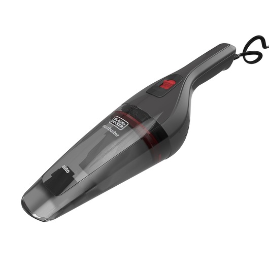 Photo of BLACKDECKER NVB12AV handheld vacuum cleaner, black and gray, angled view on white background.