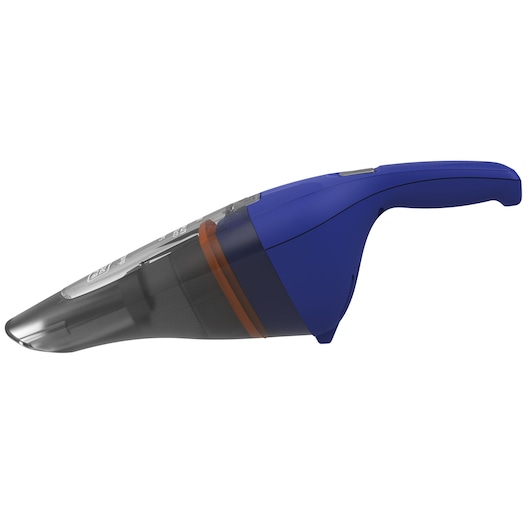 BLACKDECKER NVC115WA handheld vacuum cleaner, blue and black, side view, on white background.